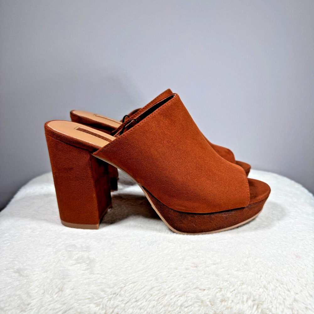 Forever 21 Basilia Leather Slip-On Peep Toe Block Heel Sizes 6 Maple Brown